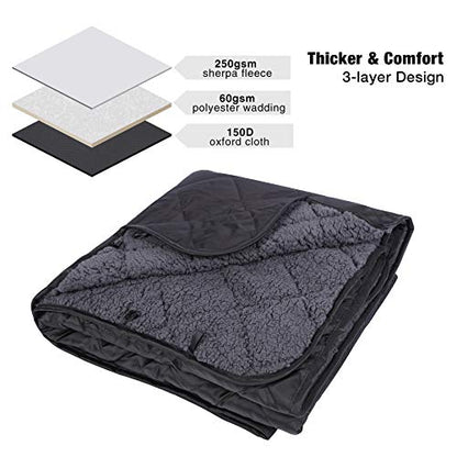 REDCAMP Large Camping Blanket with Sherpa Lining, Cold Weather Warm Outdoor Blanket Windproof for Camping Stadium, Hiking, Machine Washable （59"x 79"） - color: Black 59"x 79"