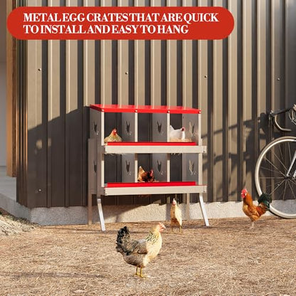Chicken Nesting Box,6 Compartments Galvanized Steel Metal Chicken Laying Box with Roll Out Egg Collection,Wall Mount Chicken Nesting Boxes,Easy Egg Collection, Hen Roosting Boxes - color: Red, size: 6 Holes with Legs
