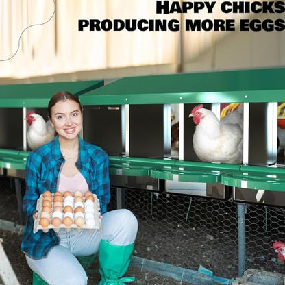 Chicken Nesting Boxes for Laying Eggs - 4 Compartment Roll Away Nesting Box for Chickens Coop with Adjustable Legs,Chicken Perch ＆ Roll Out Egg Tray,Curtains and 4 Fake Eggs Help Hen for Laying Eggs