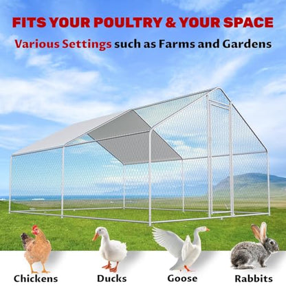 Large Chicken Coop Walk-in Metal Poultry Chicken Run Pen Rabbits Habitat House Spire Shaped Coop with Waterproof and Anti-UV Cover for Outdoor Backyard Farm Use(Steeple 3 Room) - size: 234"L x 118"W x 78"H