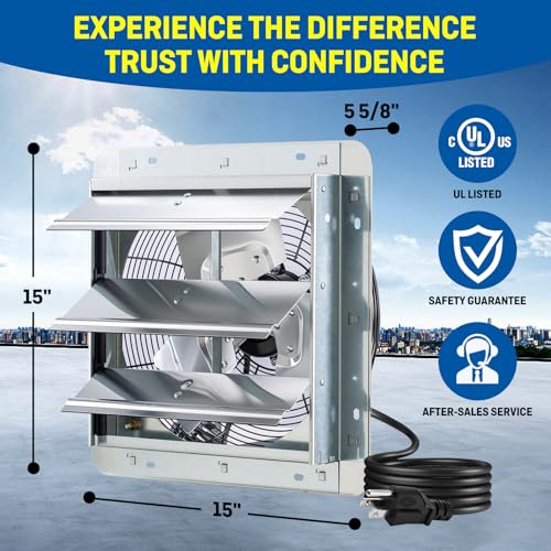 iLIVING 12" Wall Mounted Shutter Exhaust Fan, Automatic Shutter, with Thermostat and Variable Speed controller, 0.6A, 960 CFM, 1400 SQF Coverage Area Silver (ILG8SF12V-ST) - style: Plugin Thermostat & Speed Controller