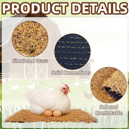 12 Pack Chicken Nesting Pads, 12x12 Inch Artificial Grass Nest Box Liners, Washable & Shed-Resistant Mat with Drain Holes for Hen Laying Eggs, Coop Bedding Accessories