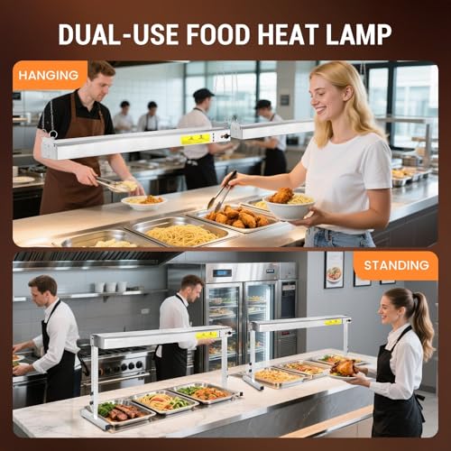 36-Inch Food Heat Lamp, 1000W Commercial Food Warmer Lamp Electric Strip Heater Overhead Stainless Steel Heat Lamps for Buffet Restaurant Parties Catering, Sliver 115V - color: Silver, size: 36 Inch