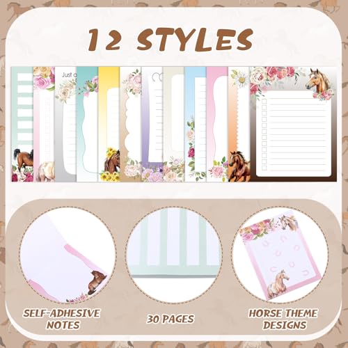 24 Pcs Horse Sticky Notes with Pens Themed Party Favors Gifts Cute Notepad Memo Notes Pads Black Ink Ballpoint Pen for Horse Lover Christmas Gifts Office School Students Teacher Supplies - style: Horse