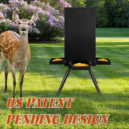 PROLEE 85lbs Deer Feeder, Weatherproof Deer Feeders with 4 Feeding Tray and 4-Leg Stand, Heavy Duty Metal Gravity Feeder for Deers and Wildlife (Black) - color: Black
