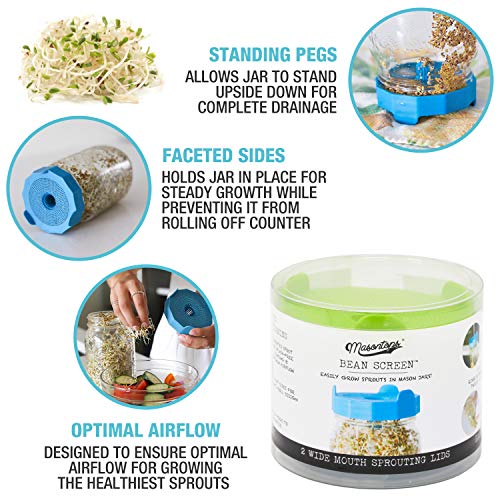 Masontops Bean Screen Plastic Mason Jar Sprouting Lids Mason Jar Sprouting Kit – For Growing Broccoli Seeds, Alfalfa, Mung Bean Sprouts – Wide Mouth Seed Sprouting Jar Lids Sprouting Kit Mason Jar - size: Bean Screens Kit (2 Screens)