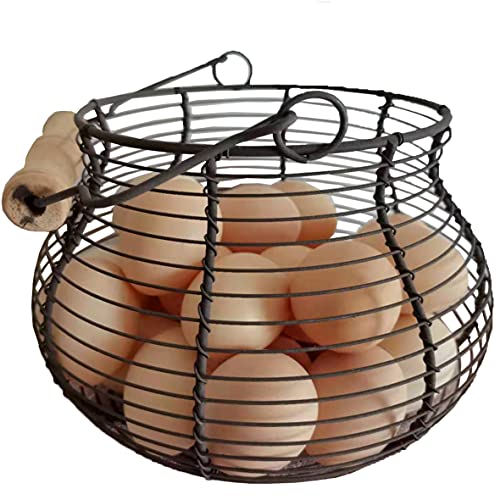 LINCOUNTRY. Farmhouse Wire Egg Baskets for Gathering Fresh Egg With Handle, Round Metal Chicken Egg Collecting Basket Countertop Holder Vintage Style for Kitchen