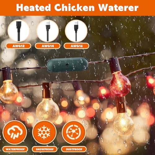 4 Pcs 3 Gallon 2 in 1 Heated Chicken Waterer with Heated Stainless Steel Table 26 Pounds Automatic Chicken Feeder Waterproof Outlet Box Pipe Insulation Tape Wrap for Winter Chick Coop