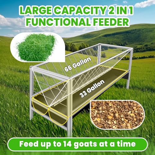 99 Gallon Pasture Hay Feeder, 2 in 1 Stainless Steel Goat Hay Feeder with Deeper Feeding Pan for Goat Sheep Horse, Detachable Livestock Feeder Ease of Assembly in Farm Outdoor (Black Rubber) - color: black rubber