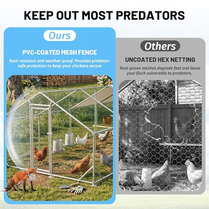 Metal Chicken Coop 26x10x6.56ft Extra Large Walk-in Poultry Cage for 20-40 Chickens Chicken Run Hen Rabbit Duck House with Waterproof Cover for Outdoor Farm Use - size: 312.0"L x 120.0"W x 78.7"H