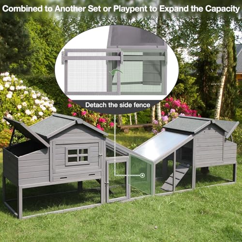 Mobile Chicken Coop with Wheels, Outdoor Hen House with Leak-Proof Tray, UV-Resistant Roof & Nesting Box for Chickens, Ducks, Rabbits (Grey) - color: Grey