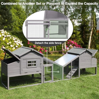 Mobile Chicken Coop with Wheels, Outdoor Hen House with Leak-Proof Tray, UV-Resistant Roof & Nesting Box for Chickens, Ducks, Rabbits (Grey) - color: Grey