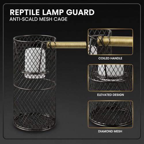 Black Iron Reptile Heat Lamp Guard, Anti-Scald Elevated Mesh Cage, 8.1 x 3.9 in 20.5 x 10 cm, with Long-Lasting Construction, Superb Heat Dissipation, Easy Installation for Birds and Reptiles
