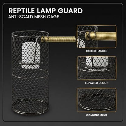 Black Iron Reptile Heat Lamp Guard, Anti-Scald Elevated Mesh Cage, 8.1 x 3.9 in 20.5 x 10 cm, with Long-Lasting Construction, Superb Heat Dissipation, Easy Installation for Birds and Reptiles