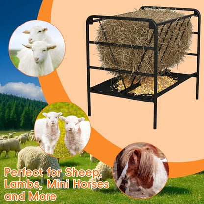 Hay Feeder, 35 Gallon Heavy-Duty Pasture Feeder, Metal Livestock Feeder for Ponies, Goats, and Sheep, Outdoor Pasture Grain and Hay Feeding Trough