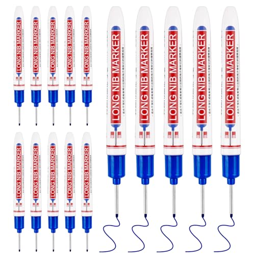 15 Pcs Long Nib Marker, 20 mm Long Head Deep Hole Marker Pens, Fine Nose Tip Deep Reach Permanent Paint Markers for Metal, Marking Pen for Drilling, Carpenter, Woodworking, Construction (Blue) - color: Blue