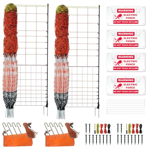Electric Premium Poultry Netting Fence 59”H x 98.5’L - Versatile Portable Electric Fencing for Flying Chicken Sheep Goats Deer Hogs Dogs, Used in Backyards Homesteaders Farms and Ranches, PK2 - size: 59”H x 98.5’L x 2