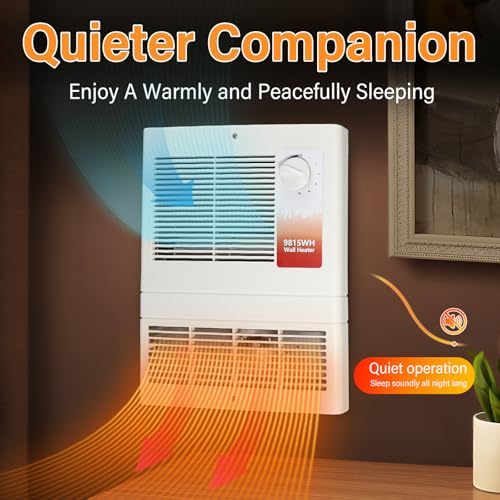 9815WH Large Capacity electric wall heater with Thermostat for Bedroom, Living Rooms, etc., Wall Heater 1500 Watt, 120/240 Volt, White