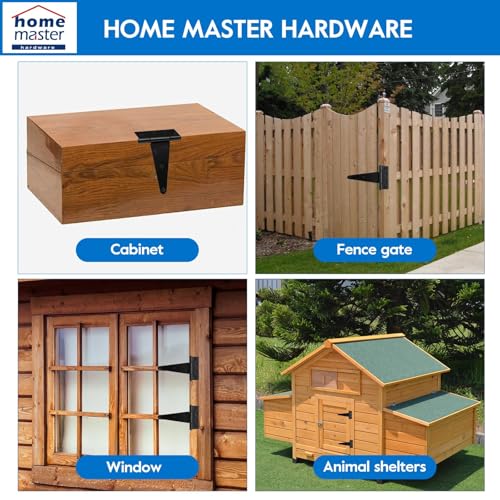 HOME MASTER HARDWARE 6 Inch T-Strap Heavy Duty Shed Door Hinges, Black Tee Hinge for Wooden Fences,Yard Door, Barn Door Gates, Rustproof Wrought Iron with Screws, 4 Pack - size: 6 in-4 Pack