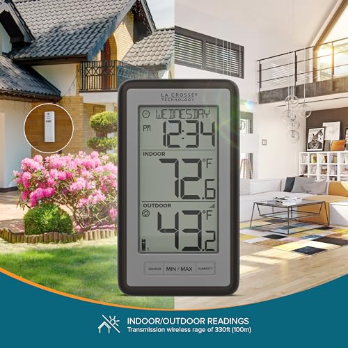 La Crosse WS-9160U-IT V3 Digital Wireless IN/OUT Thermometer with humidity | 24-hr time - color: Titanium