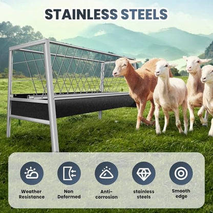 Goat Feeder, 92 Gallon Hay Feeder, Stainless Steel Livestock Hay Feeder, Sheep Feeder Trough for Barn or Outdoor Use, Free Returns! (2025 New)