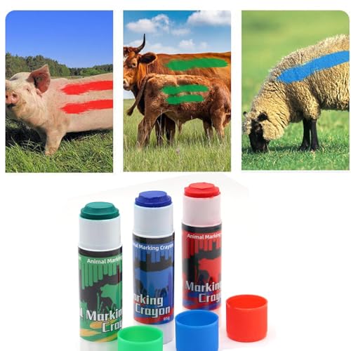 3Pack Livestock Marker, Farming Livestock Marking Tools Paint Accessorie for Pig Cattle Cow Sheep Horse Donkey Large Animal Crayons, Water Proof, Animal Skin Marking