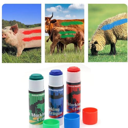 3Pack Livestock Marker, Farming Livestock Marking Tools Paint Accessorie for Pig Cattle Cow Sheep Horse Donkey Large Animal Crayons, Water Proof, Animal Skin Marking