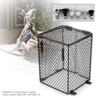 Hffheer Heater Guard Anti-Scald Reptile Heating Lamp Shade Heat Lamp Light Mesh Cover Day Night Ceramic Light Bulb Heating Lampshade(Cubiod)