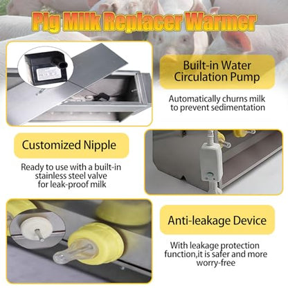 Constant Temperature Piglet Milk Feeding Machine, Pig Nursing Feeder with Sound Source Hole & 10/14 Nipples, Stainless Steel Farm Breeding Equipment for Newborn Piglets 14Heads - color: 14heads
