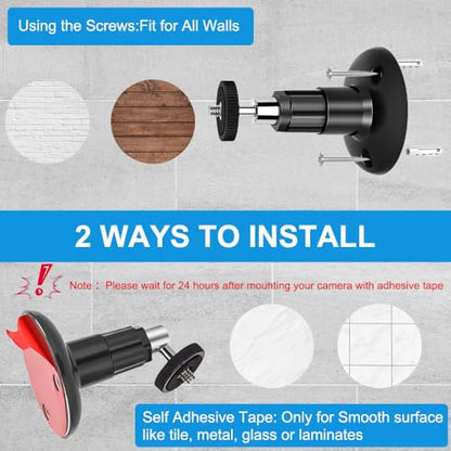2 Packs Adhesive Ring Camera Mount - Stick Up Mount Holder Compatible with Outdoor Security Camera, 360 Degree Adjustable Security Mounting Bracket (Black, 2 Packs) - color: Black, size: 2 packs