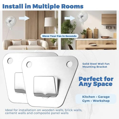 2-Set Heavy Duty Wall Fan Mounting Bracket - Solid Steel, with Fastening Screws, Oscillation Fans Hidden Holder - color: Universal