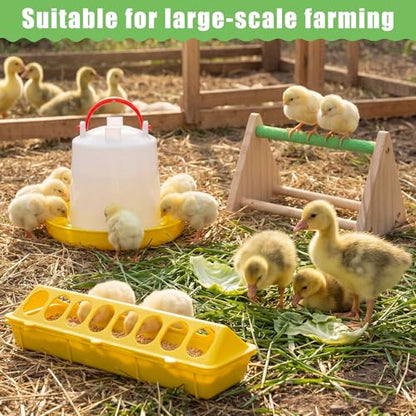 14 Pcs Chick Feeder and Waterer Kit with Wooden Perch Baby Poultry Starter Set 1.5 L Feeding Dispenser for Small Poultry Ducks Quail Pigeon Coop and Brooder (Yellow) - color: Yellow