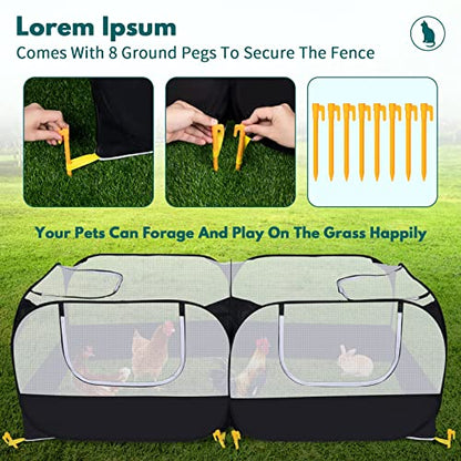 Small Animals Playpen,Pet Cage Tent Large Chicken Run Coop with Detachable Bottom Breathable Transparent Mesh Walls, Foldable Pet Enclosure for Puppy Kitten Rabbits Indoor Outdoor Playpen - color: Black with Detachable Bottom