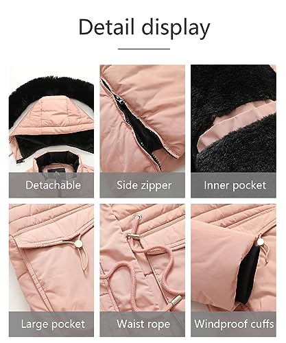 MOERDENG Women's Long Winter Puffer Coat Waterproof Warm Maxi Down Jacket Faux Fur Removable Hood Parka - color: Pink, size: Small