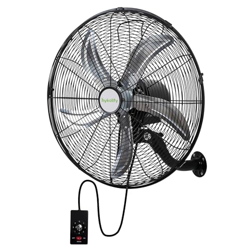 hykolity 20" Oscillating Wall Mount Fan, 5900 CFM High Velocity Wall Mounted Fan with 3 Speeds, Heavy Duty Industrial Wall Fan with Wired Remote for Garage, Commercial and Warehouse - size: 20 inch with Remote