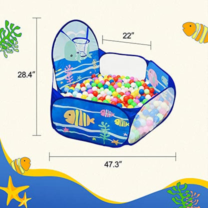 Kids Ball Pit, Pop Up 3+Children Play Tent, Toddler Ball Pool Baby Crawl Playpen with Basketball Hoop, Portable Toys for Girls Boys, 4 ft / 120 cm, Balls Not Included, Ocean - style: Ocean
