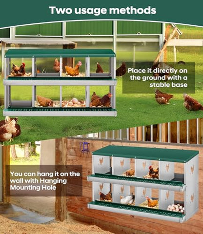 Chicken Nesting Box, 8 Compartment Metal Nesting Box,Wall Mount Chicken Nesting Boxes for Laying Eggs,Easy Egg Collection,8 Room Nest Boxes for Chickens - size: Green 8 Compartment