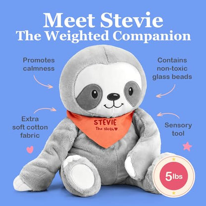 Lilly's Love Weighted Stuffed Animals for Adults & Kids — 5lb Calming Sloth Plush for Anxiety, ADHD & Sensory | Machine Washable Weighted Stuffed Animal w/Removable Insert | Stevie The Sloth - color: Sloth 5lb