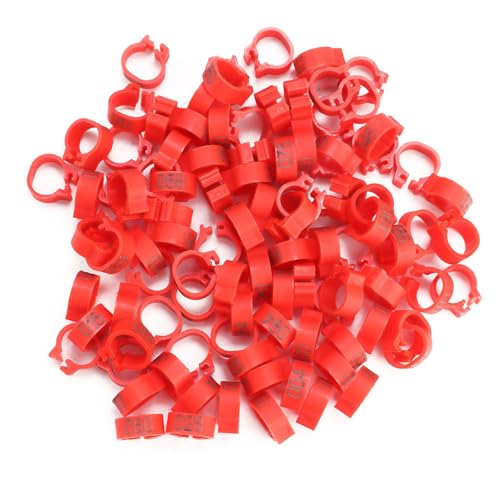 100Pcs 8MM 001 to 100 Numbered Plastic Letter Pigeon Bird Leg Bands Rings, Pigeon Identify Rings, Training Supplies Leg Number Bird Bands for Letter Pigeon (Red) - color: Red