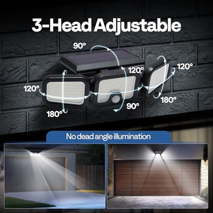 VIVOHOME Solar Flood Lights Outdoor, 256 LED 2500LM Motion Sensor Lights, 3 Adjustable Heads Security Lights, IP65 Waterproof, 270° Wide Lighting Angle Solar Powered Lights for Porch, Yard, 2 Pack - size: Non-Linkable - 2 Pack
