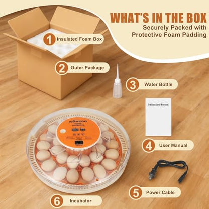 ZEMIRO CHARGE Serie II - 30 Egg Incubator for Experienced Hands-On Hatchers, Auto Egg Turn, Manual Humidity Control (Water Fill), Temperature Control, Real-Time Display, Egg Candler - size: 30-Egg Orange