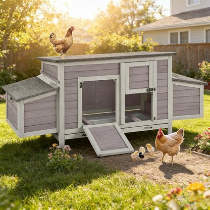 Aivituvin Chicken Coop with Two Nesting Boxes Large Wooden Hen House Outdoor Weatherproof Rabbit Hutch Duck Cage (AIR69) - color: Grey, size: AIR69
