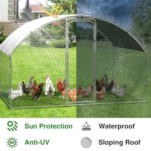 Large Metal Chicken Coop, Outdoor Chicken Runs for Yard with Cover,Large Chicken Run with Upgrade Tri-Supporting,Waterproof and UV-Resistant,Walk-in Poultry Cage for Farm Yard(9.8'l x 6.5'w x 6.5'h) - size: 9.8 x 6.5 x 6.5 FT