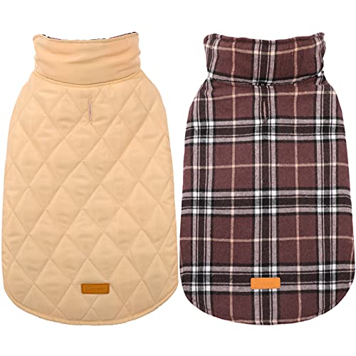 Kuoser Warm Dog Coat, Waterproof Dog Jacket for Extra Large Dogs, Adjustable Durable XXL Doggie Winter Coat Reversible Puppy Cold Weather Apparel from Small to Large Breed, Brown XXL - color: Brown, size: 2X-Large (Pack of 1)