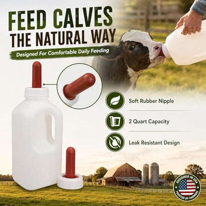 2 Quart Calf Feeding Bottle with Soft Rubber Nipple, Heavy Duty Calf Nursing Bottle, Leak Resistant Calf Milk Feeder White Style C - color: White Style C