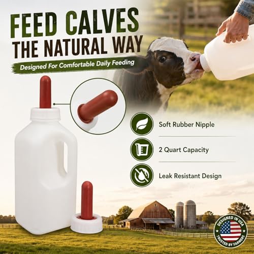 2 Quart Calf Feeding Bottle with Soft Rubber Nipple, Heavy Duty Calf Nursing Bottle, Leak Resistant Calf Milk Feeder White Style B - color: White Style B