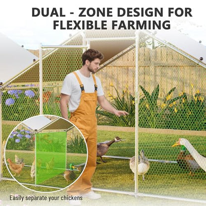 Metal Chicken Coop 20x6.7x6.7ft Large Walk-in Poultry Cage for 10-20 Chickens Chicken Run Pen Hen Rabbit Duck House with Waterproof Cover for Outdoor Farm Use - size: 240.0"L x 80.0"W x 80.0"H