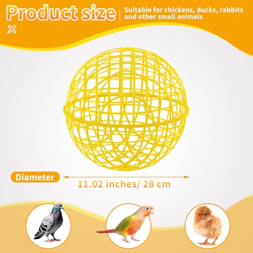 AceOrbit 3 Pcs 11.8 Inch Yellow 2026 Chicken Ball Cage, Plastic Rolling Orb Movable for Chickens Rabbits Birds Pigeons, Outdoor Farm Range Portable Round Coop Hutch Safety Globe Prevents Dog Bites - size: 11 Inch