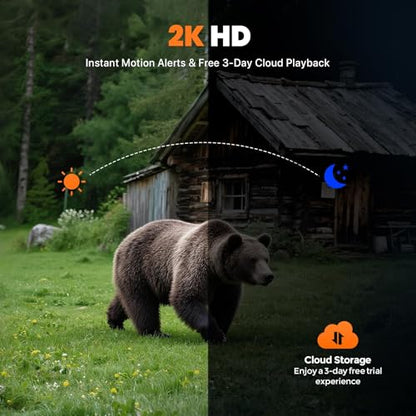 Solareye 4G LTE Cellular Outdoor Camera, No WiFi Security Camera, Built-in SIM Card, 2K Color Night Vision, 360° Live View, PIR Motion Detection, 2-Way Talk for Wildlife Monitoring