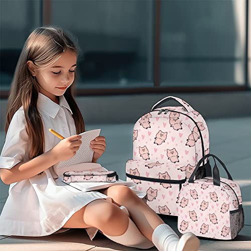 Pig Backpack with Lunch Box and Pencil Case, 16 Inch Cute Pig Bookbag Durable, Lightweight, Large Capacity, Funny Animal Backpack for School Girls Kids Women - color: Style-2-2